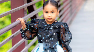 Balloon sleeve navy organza blouse with polka dots for little girls by Mama Luma