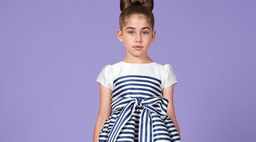 navy striped dress with a bow 