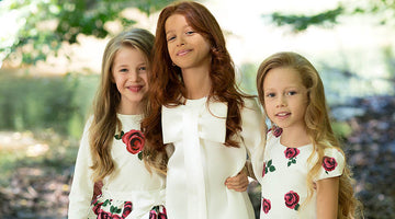 ecru designs with red rose prints for little girls