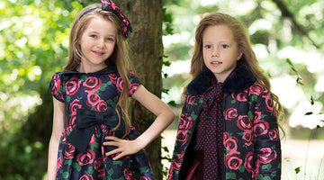 navy designs with red rose prints for little girls