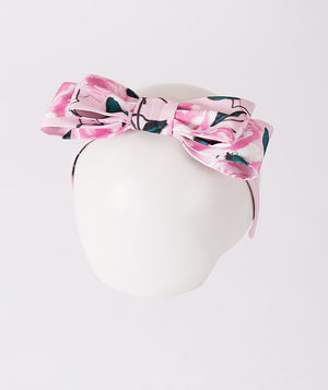 pink rose printed double bow headband