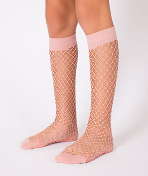 pink fishnet knee high socks