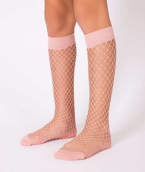 pink fishnet knee high socks