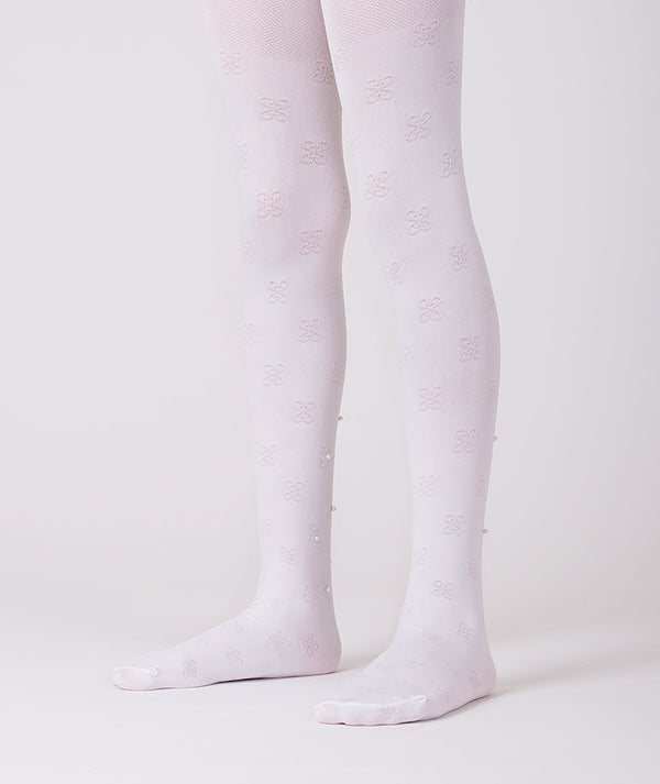 ecru tights with pearls