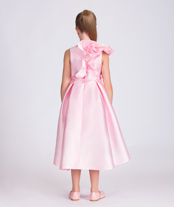 pink dress with ruffled detail