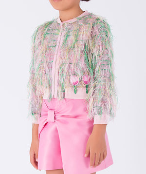 rainbow tassel zipper jacket with flower details