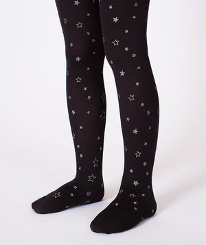 black tights with shimmering silver stars