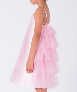 pink chic dress with a layered organza voluminous back