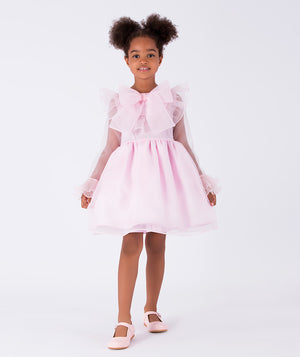 baby pink organza bow kids dress