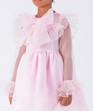 baby pink organza bow kids dress