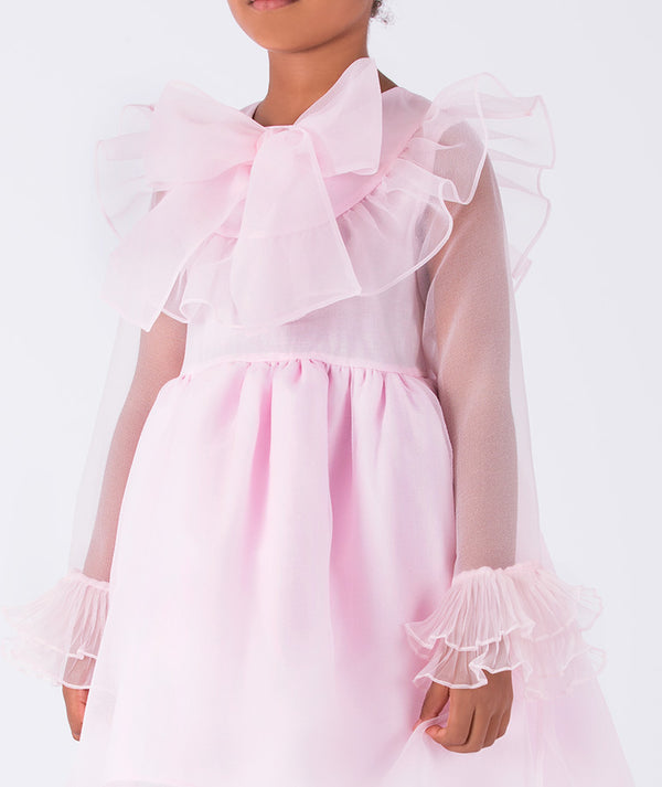 baby pink organza bow kids dress