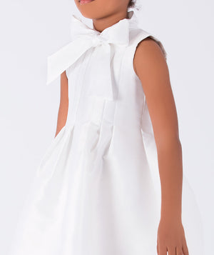 elegant white dress with a bow