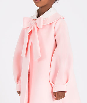 Children's pink bow coat outfit with long sleeves