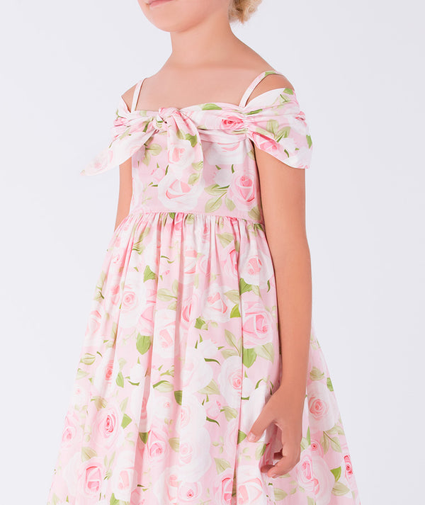 pastel pink floral off-shoulder dress
