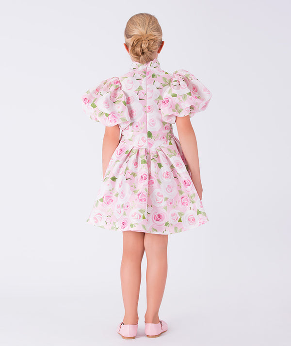 pink floral balloon sleeved dress