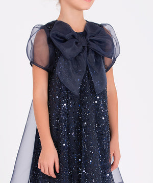 Girls' elegant navy sequin party dress