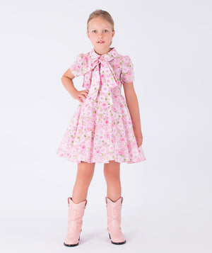 pink floral dress with a bow