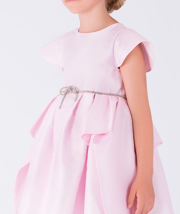 baby pink dress with a sparkling bow belt
