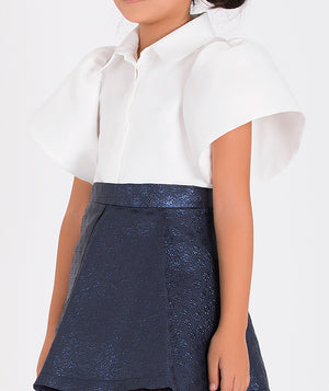 Girls' white blouse and navy skirt set