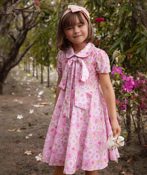 pink floral dress with a bow 