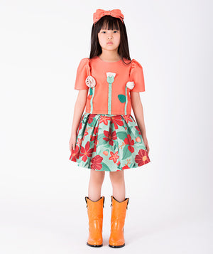 Front view of 3D Flower Appilqués Girls Outfit | 2 Pieces in mint green for girls ages 3 to 12, a premium children’s design by Mama Luma