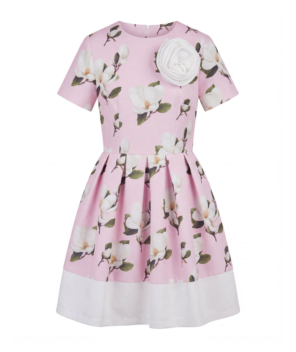 3D Appliqué Floral Pink Women's Dress