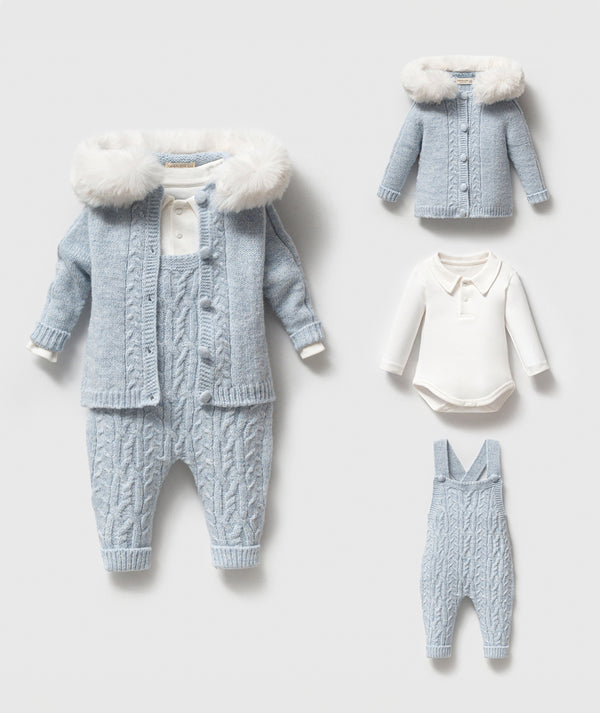 Sky Luxe Fur Hood Knit Set | 3 Pieces