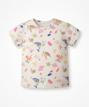 Casa Marisol Ocean toddler T-shirt with illustrated turtles octopus fish coral and sea life kidswear