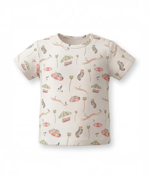 Children's t-shirt with nature-themed print on a white background