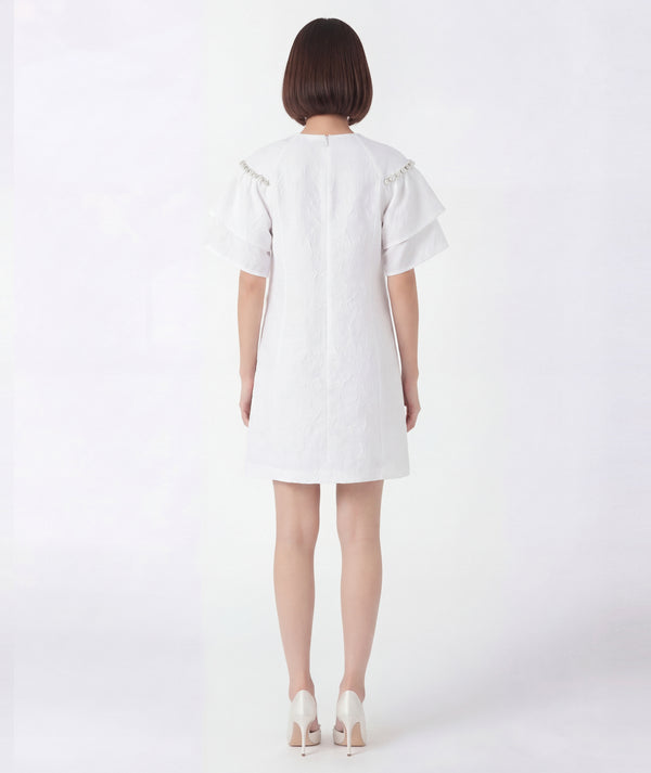 asian women wearing a white dress on a plain background