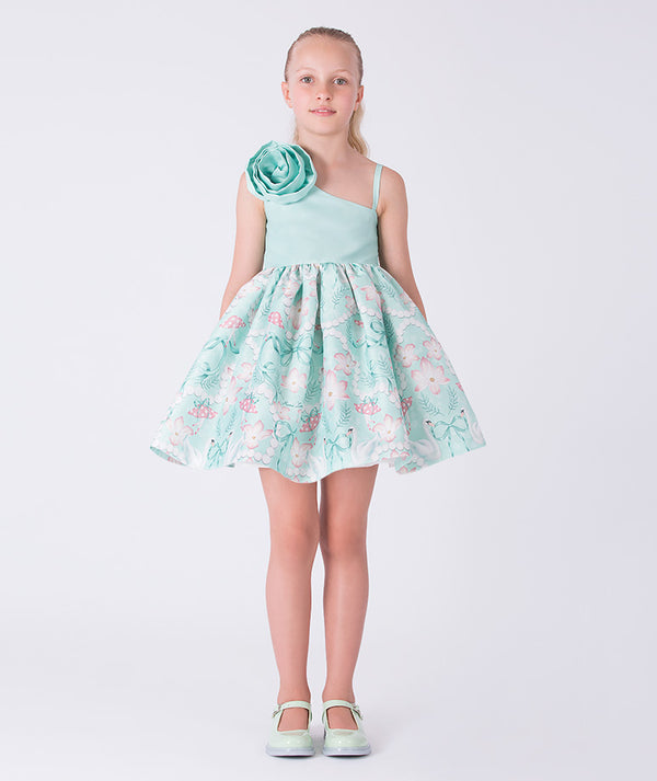 3d flower applique mint girls party dress from 3-12 years