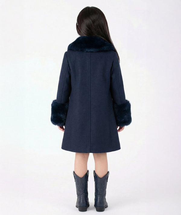 Navy Faux-Fur Girls Coat
