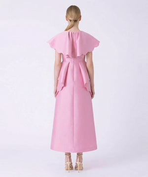 Pink dress with ruffled sleeves on a white background