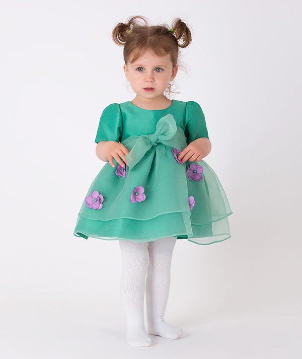 Mint 3D Flower Appliqué Baby Dress