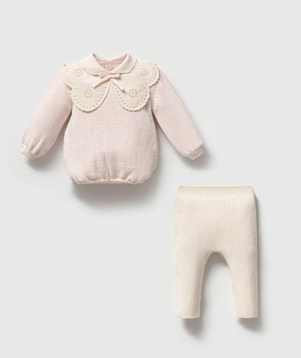 Embroidered Petal Collar Baby Girl Set | 2 Pieces