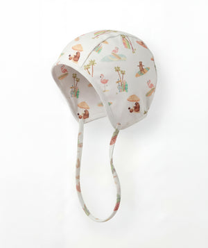 Children's sun hat with a colorful pattern on a white background