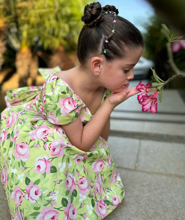 green floral spring dress for kids