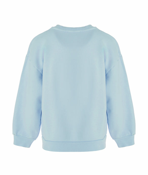 Back view of baby blue cotton hoodie for girls aged 3 to 14 years