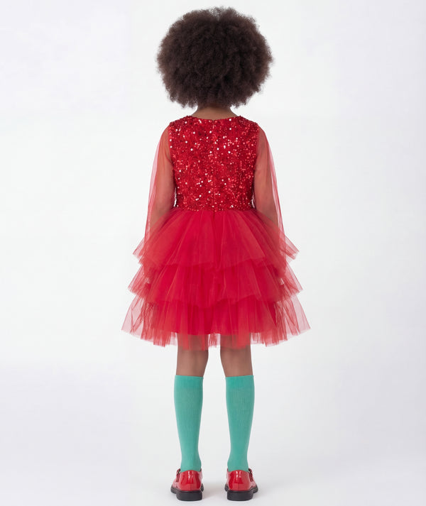 Shimmering Red Tulle Girls Dress