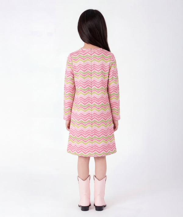 Back view of pink chevron girls jacket dress
