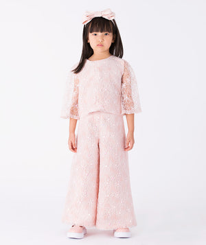 Blush Blossom floral lace girls wide-leg pants paired with matching lace blouse, elegant occasion outfit for girls