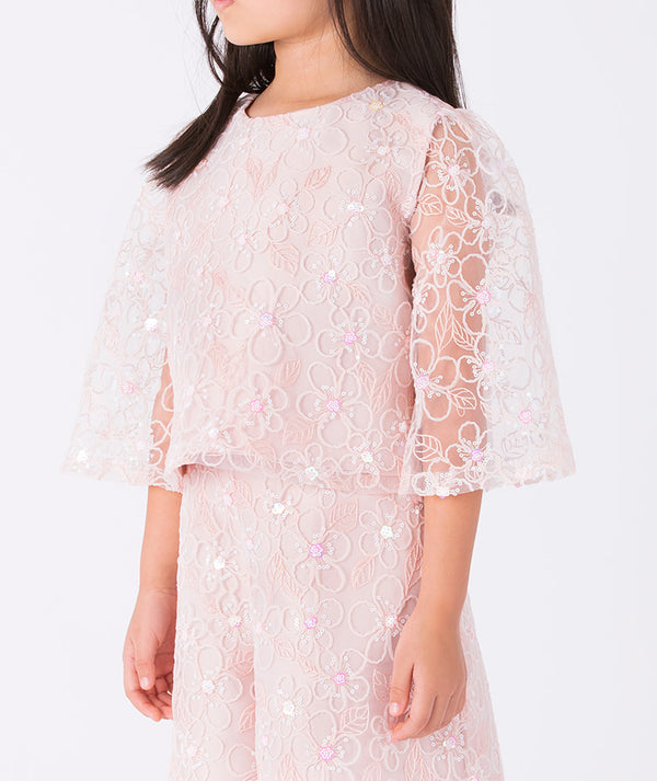 Mama Luma girls embroidered lace blouse with flared sleeves and matching pants — elegant pink outfit for Easter, Christmas, and festive celebrations