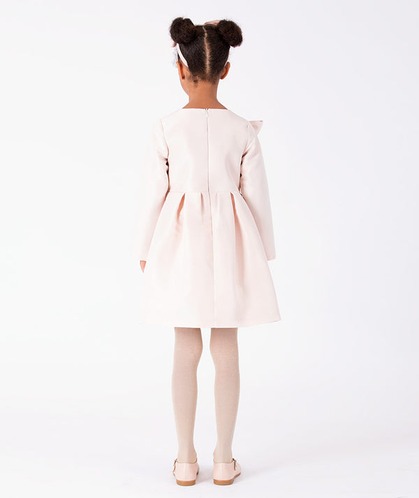 Bow Detailed Girls Dress in blush pink back view