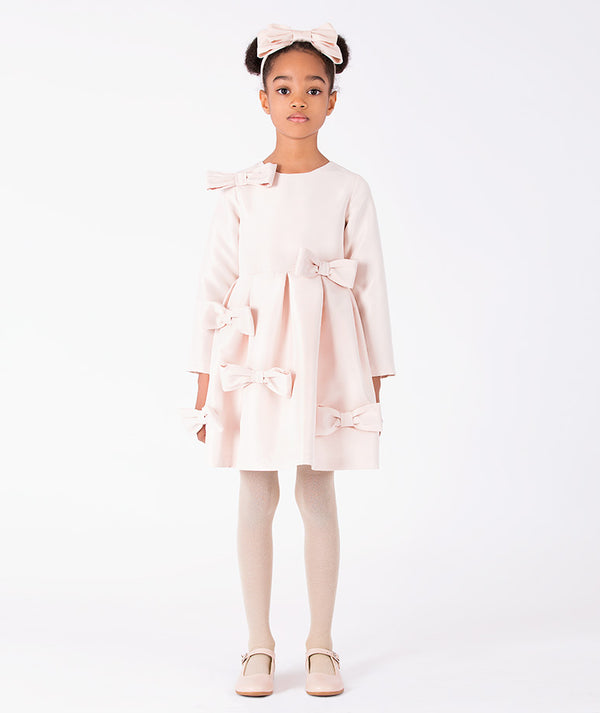 Blush pink Bow Detailed Girls Dress with tonal bows