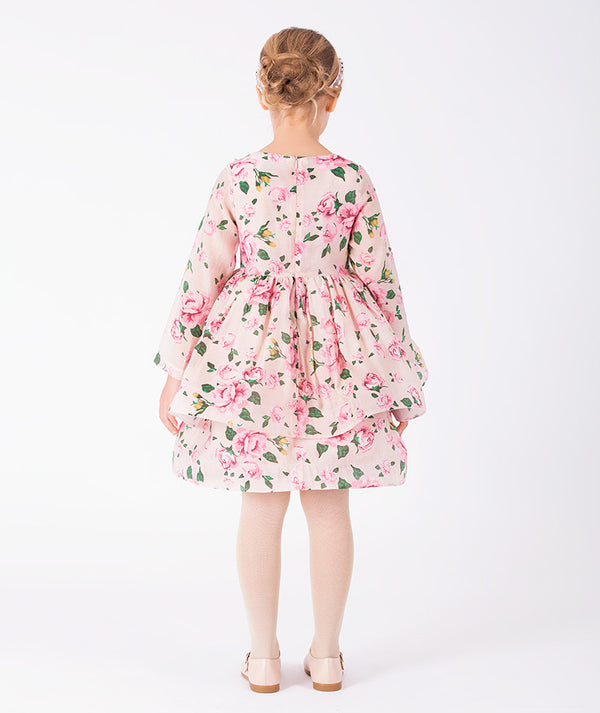 Candy Bow floral girls dress with layered skirt back view