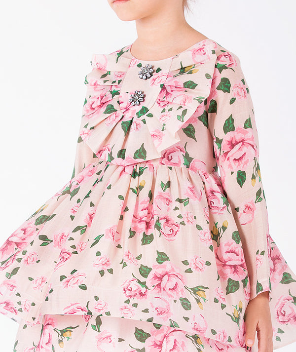 Candy Bow floral girls dress with crystal embellished bow detail