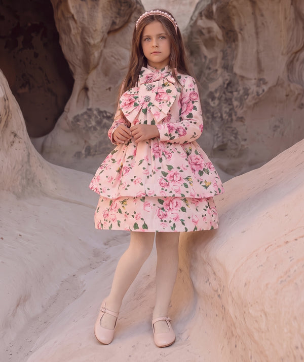 Front view of Candy Bow Girls Dress in green for girls ages 3 to 12, a premium children’s design by Mama Luma