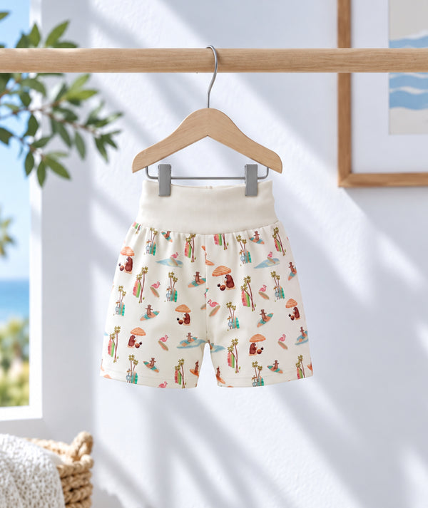 Beach-print baby shorts, casual summer baby clothing by Casa Marisol.