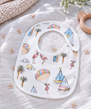 Baby bib with California-inspired design, everyday feeding accessory.