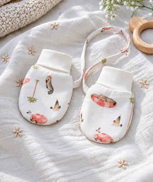 Soft newborn mittens, product view three.